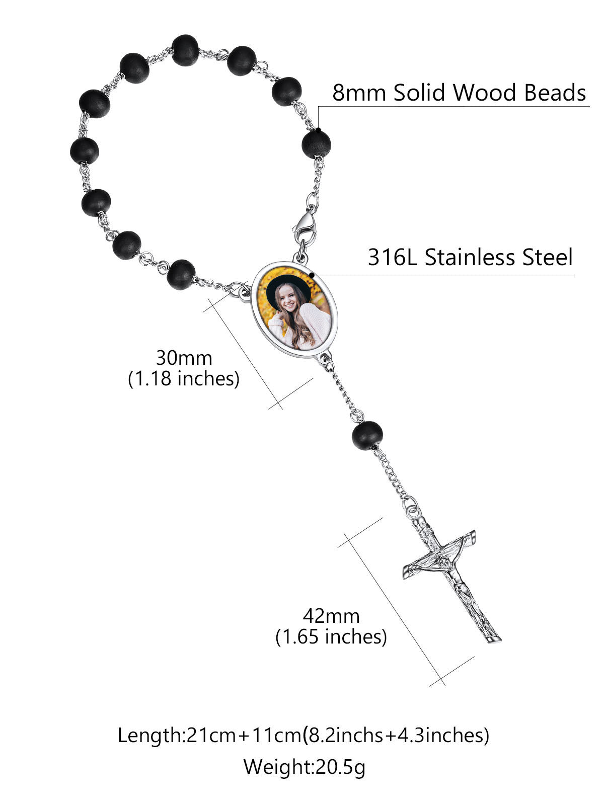 Personalized Picture Rosary Beads Cross Bracelets for
