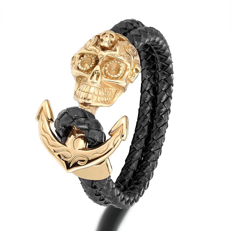 Skull Anchor Bracelet in Punk Style / Handmade Stainless Steel Jewelry