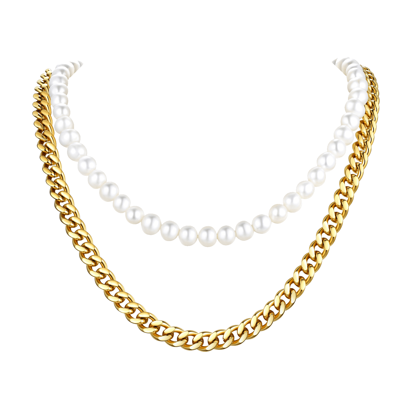 Freshwater Pearl & Cuban Link Chain Necklace for