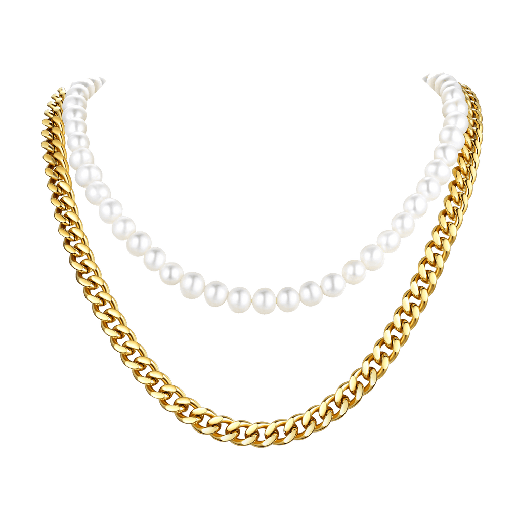 Freshwater Pearl & Cuban Link Chain Necklace for