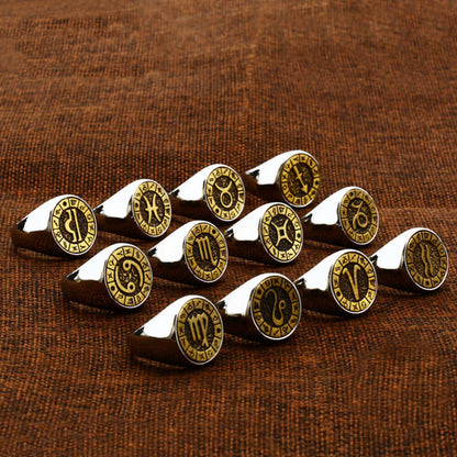 12 Constellation Zodiac Signs Stainless Steel Ring