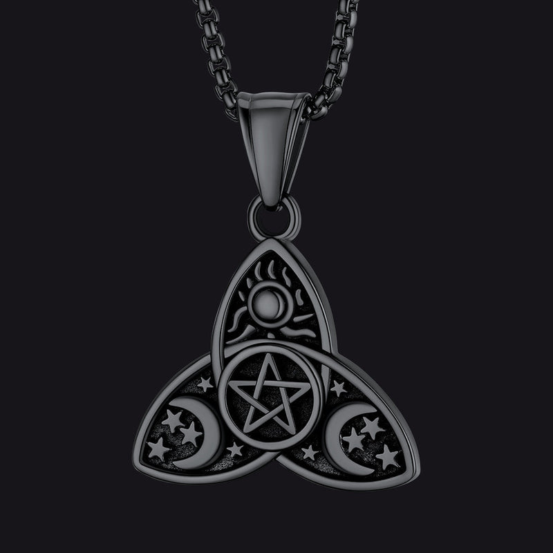 Triple Moon Goddess Pentagram Necklace for