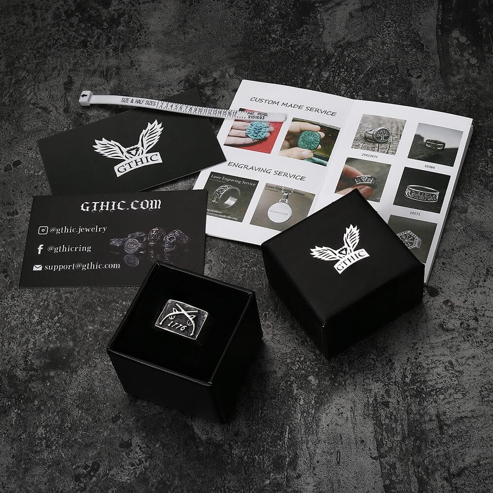 1776 Crossed Guns Sterling Silver Ring
