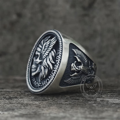 1936 Pirate Skull Sailboat Eagle Sterling Silver Ring