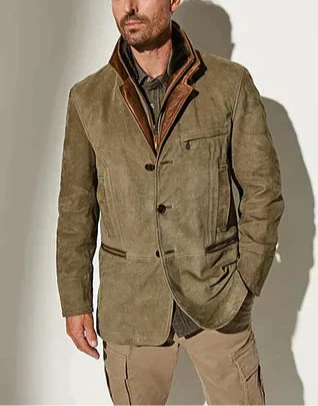 BARPINTON | Vintage-Herren Wildleder-Sakko mit Leder-Details