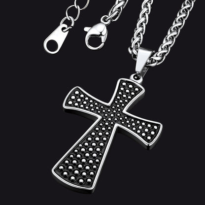 Thick Christ Simple Cross Necklace With Black Enamel Dotted