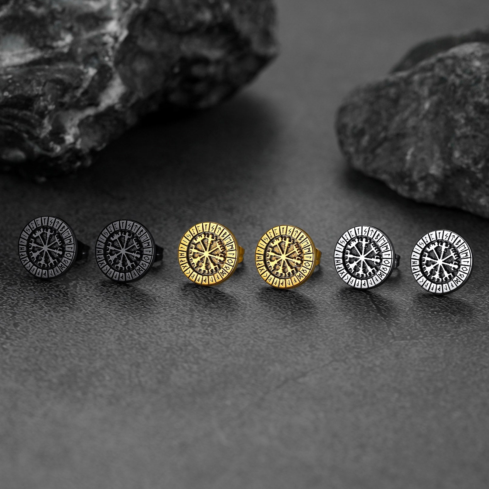 Norse Viking Compass Vegvisir Stud Earrings for