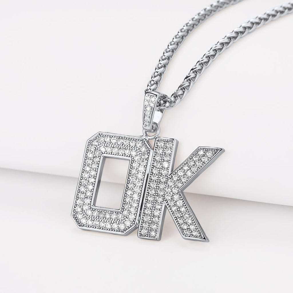 Hip Hop Cz Initials Letter Pendant Necklace for