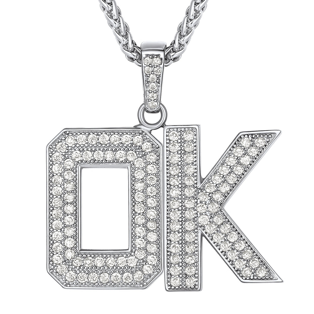 Hip Hop Cz Initials Letter Pendant Necklace for