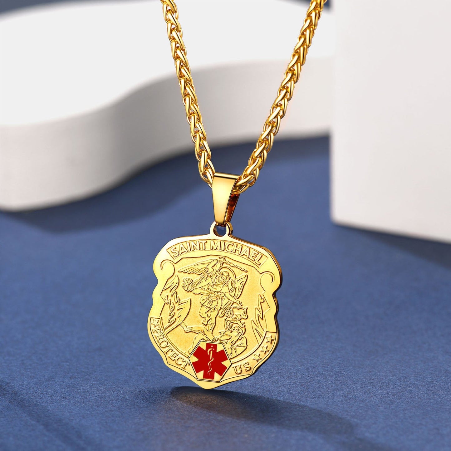 Engraved St. Michael Medical Alert Id Necklace for