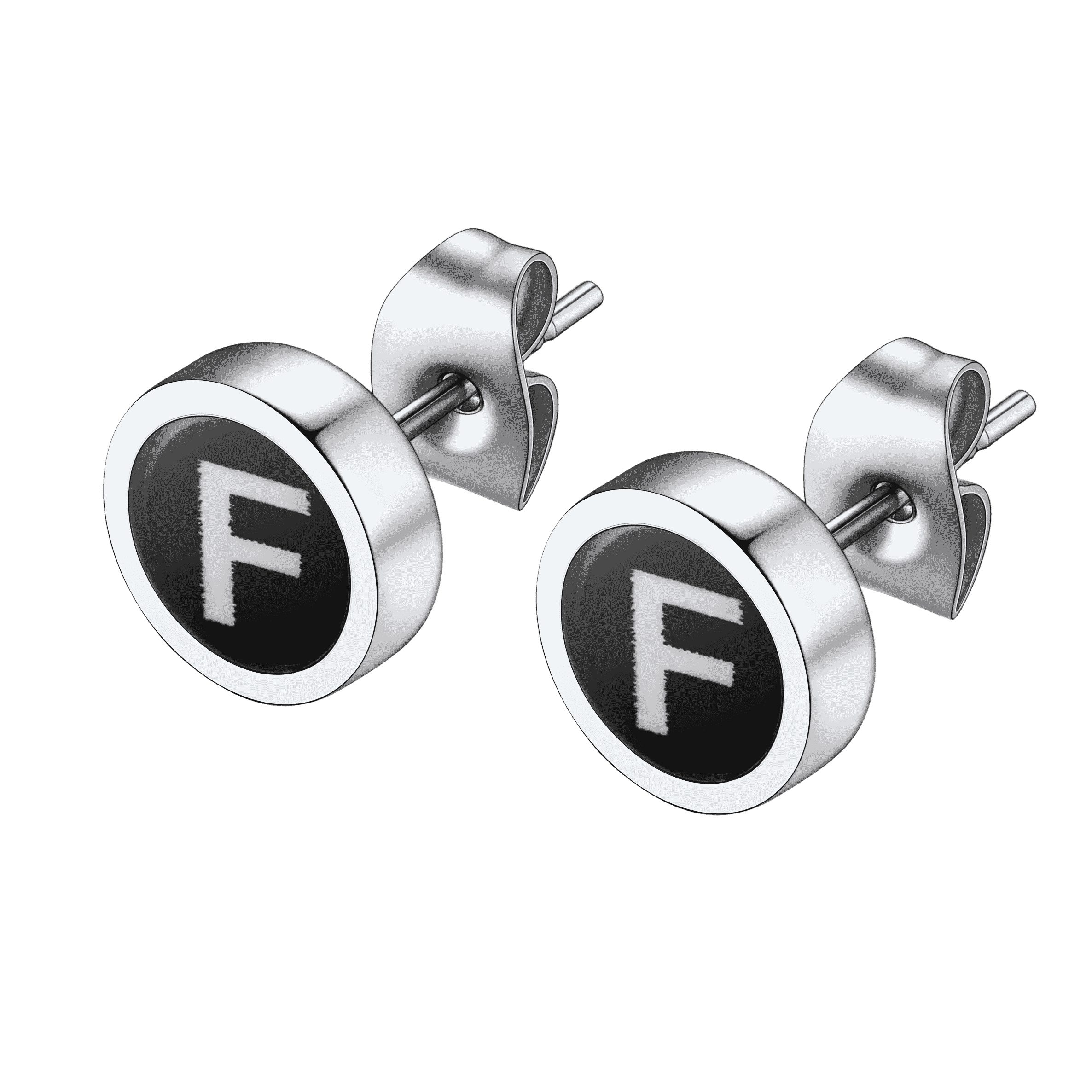 Personalized Black Enamel Initial Letter Stud Earrings for