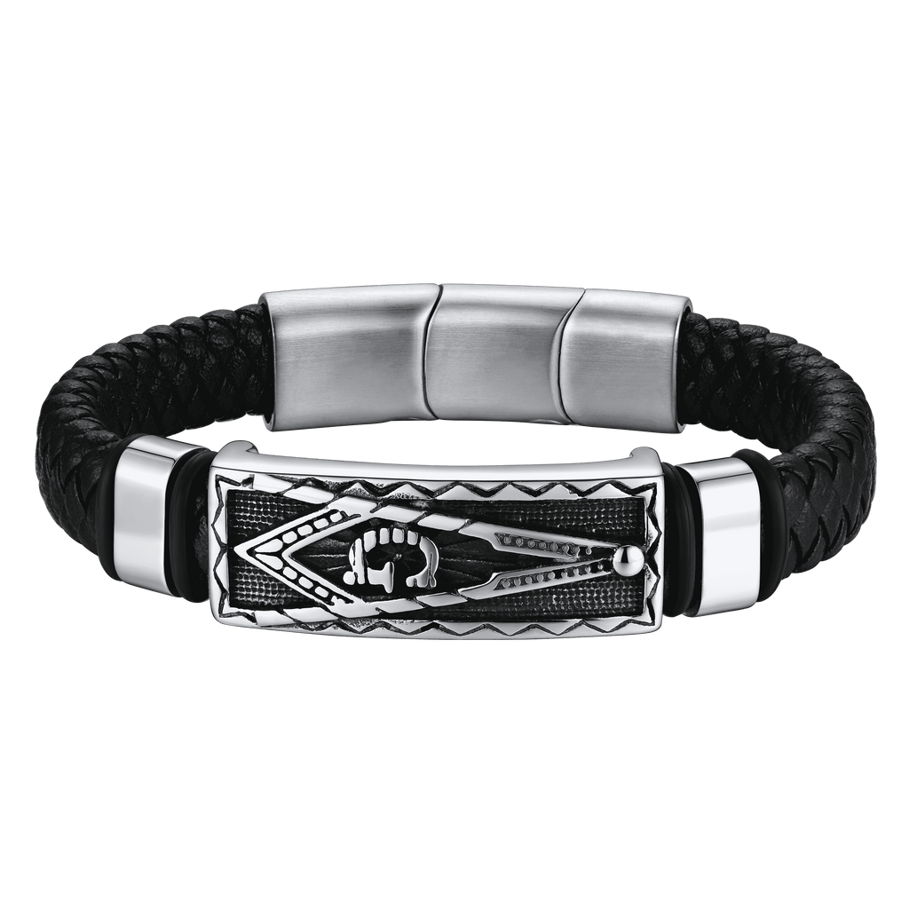 Masonic Compass Braided Black Leather Bracelet for Father Husband
