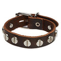 Round Studded Brown Leather Buckle Bracelet