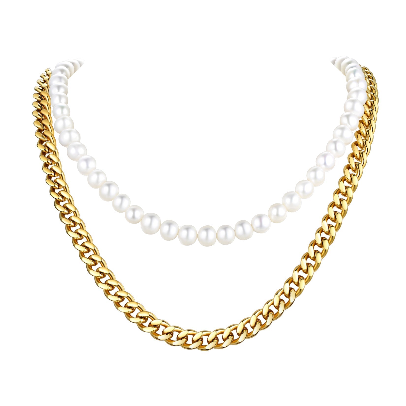 Freshwater Pearl & Cuban Link Chain Necklace for