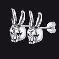 Halloween Silver Evil Bunny Stud Earrings for