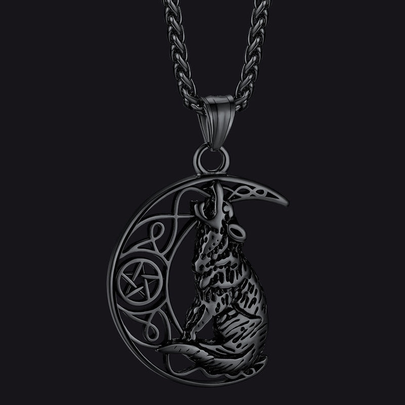 Viking Celtic Crescent Moon Wolf Necklace Jewelry for