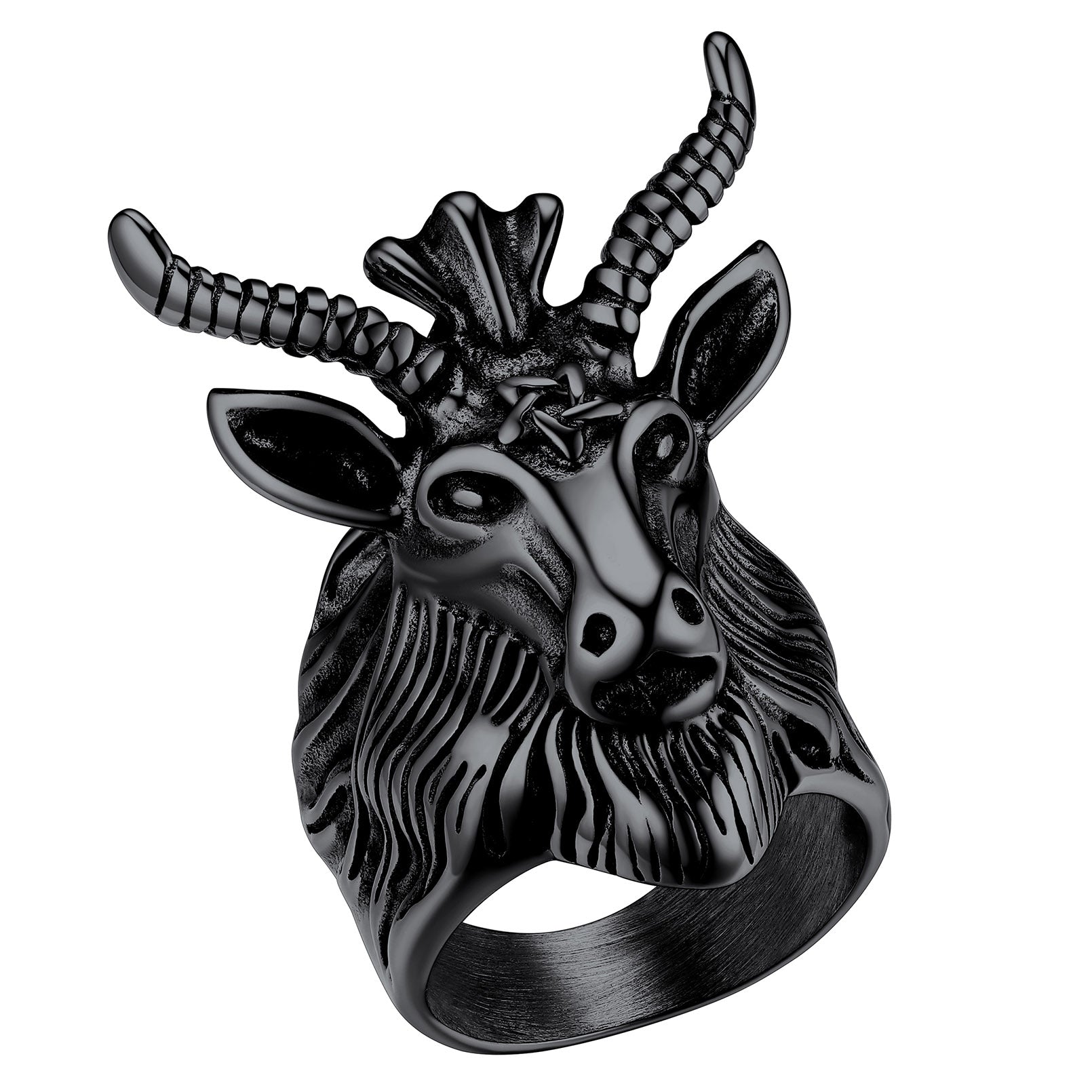 Satanic Baphomet Goat Ring for With Pentagram