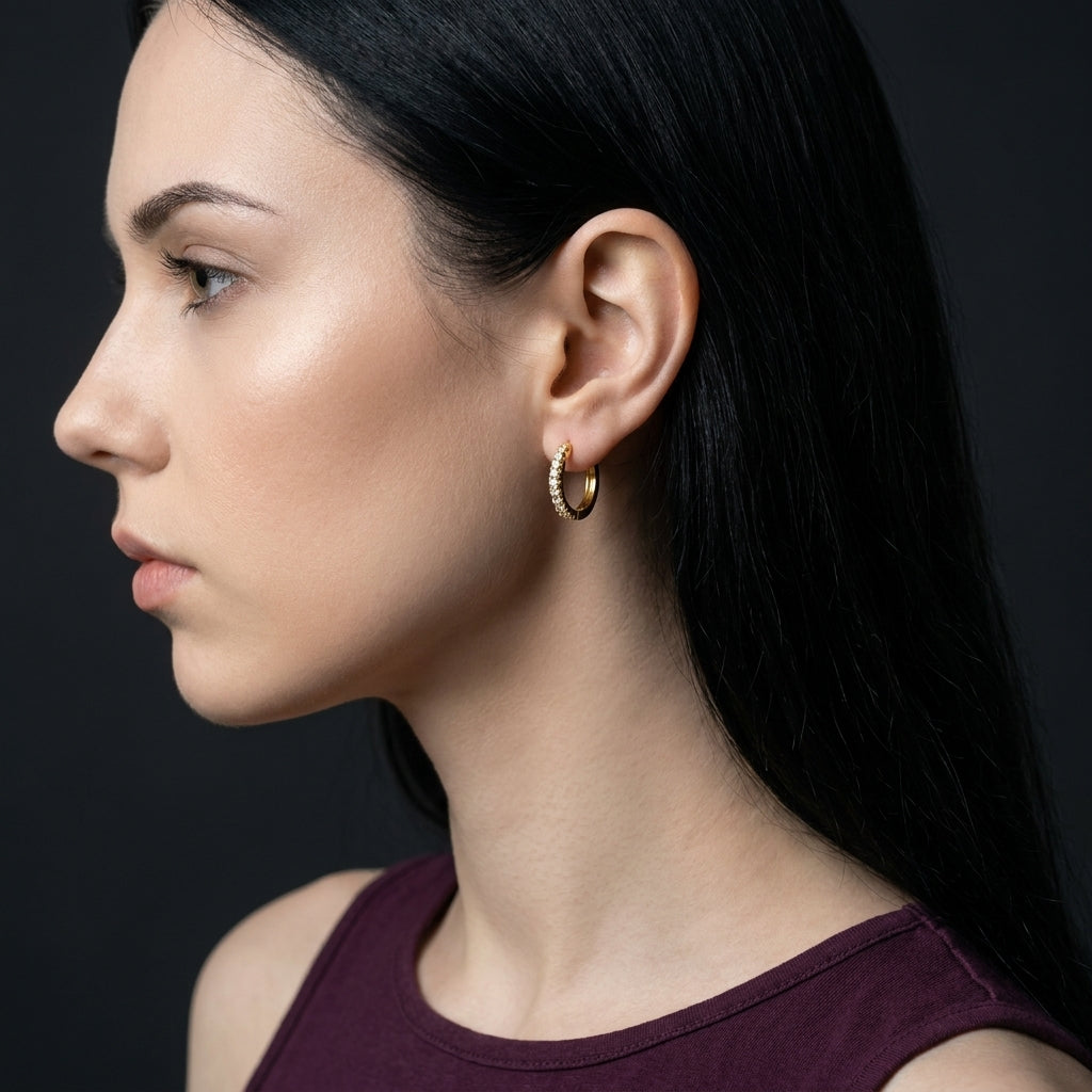 Gold Plated Crystal Pav�� Hoop Earrings
