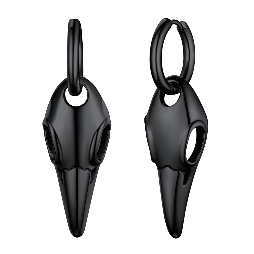 Gothic Raven Skull Dangle Hoop Earrings for