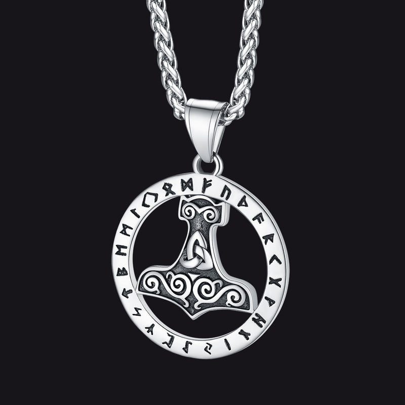 Viking Thor's Hammer Rune Pendant Necklace for