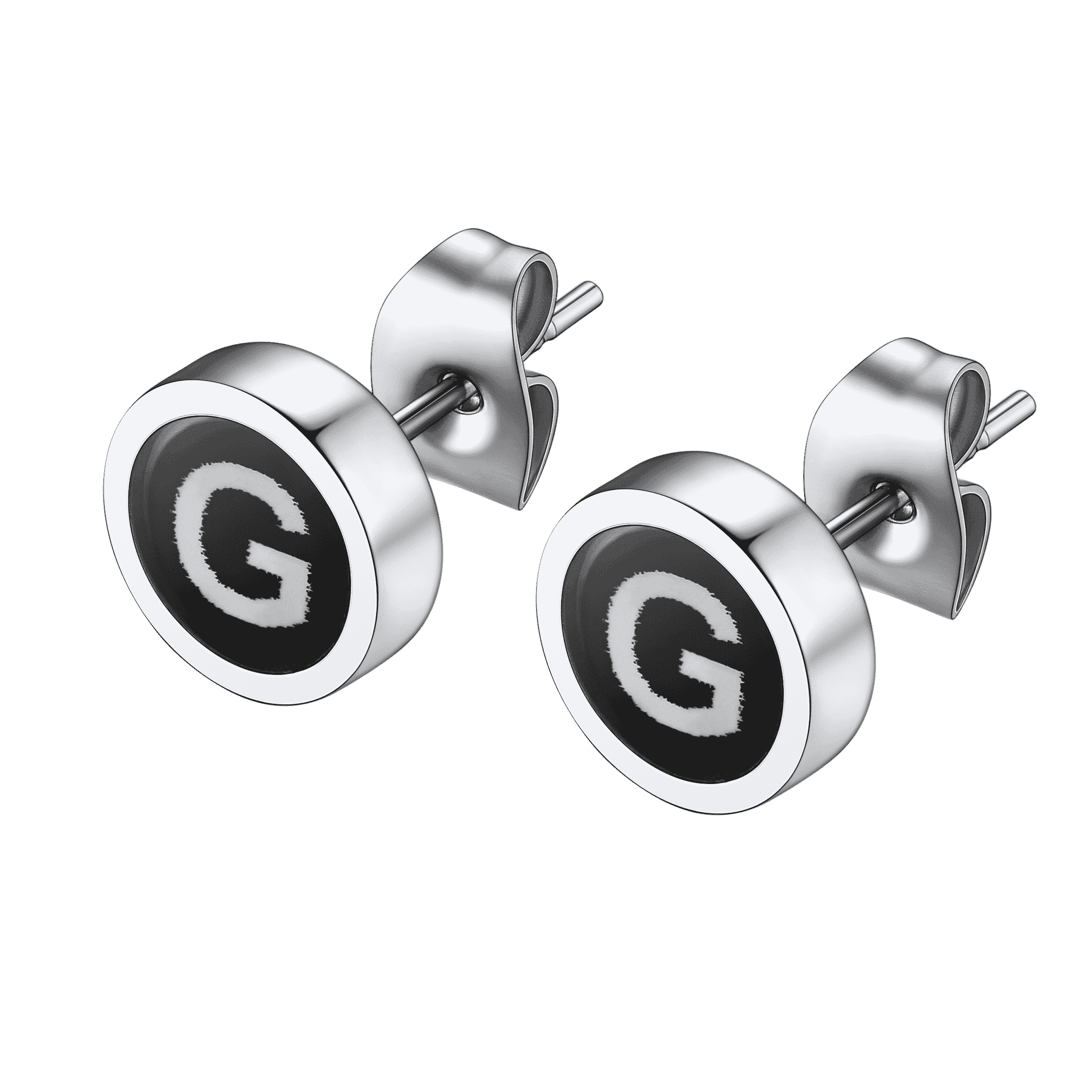 Personalized Black Enamel Initial Letter Stud Earrings for