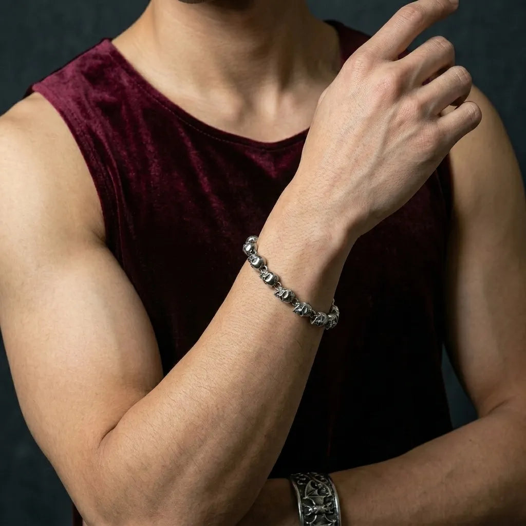 Full Skull Link Chain Bracelet