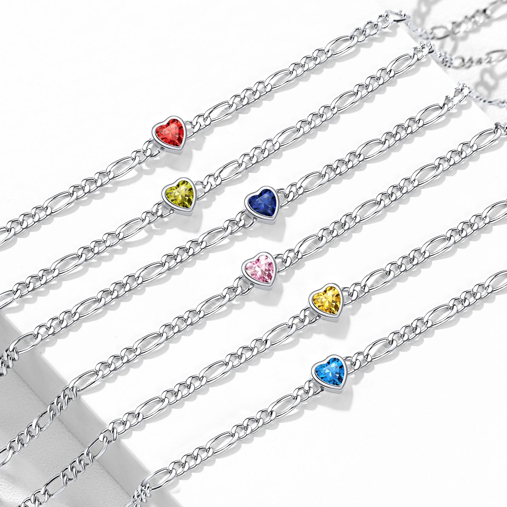 Personalized Sterling Silver Birthstone Dainty Heart Anklet for