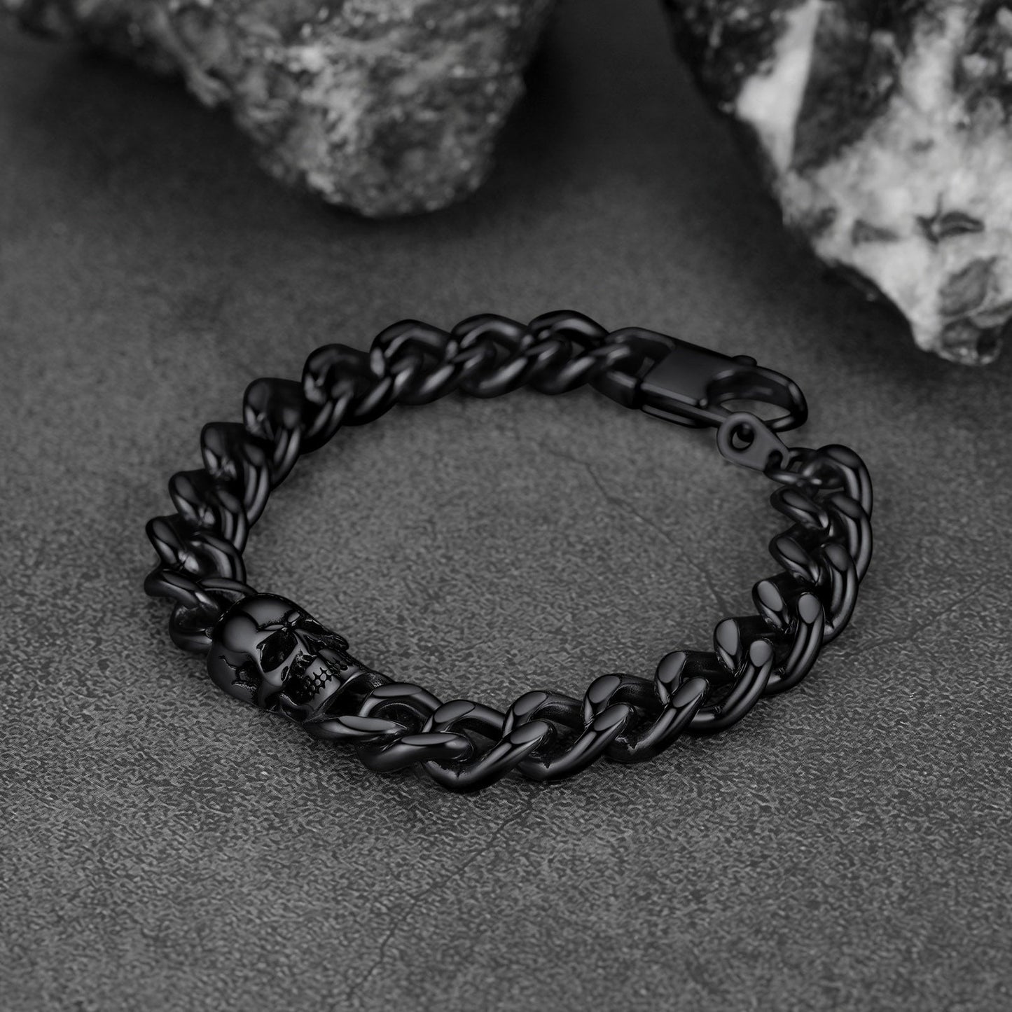 Gothic Heavy Cuban Chain Skull Bracelet for in Stainless Steel