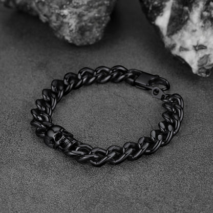 Gothic Heavy Cuban Chain Skull Bracelet for in Stainless Steel