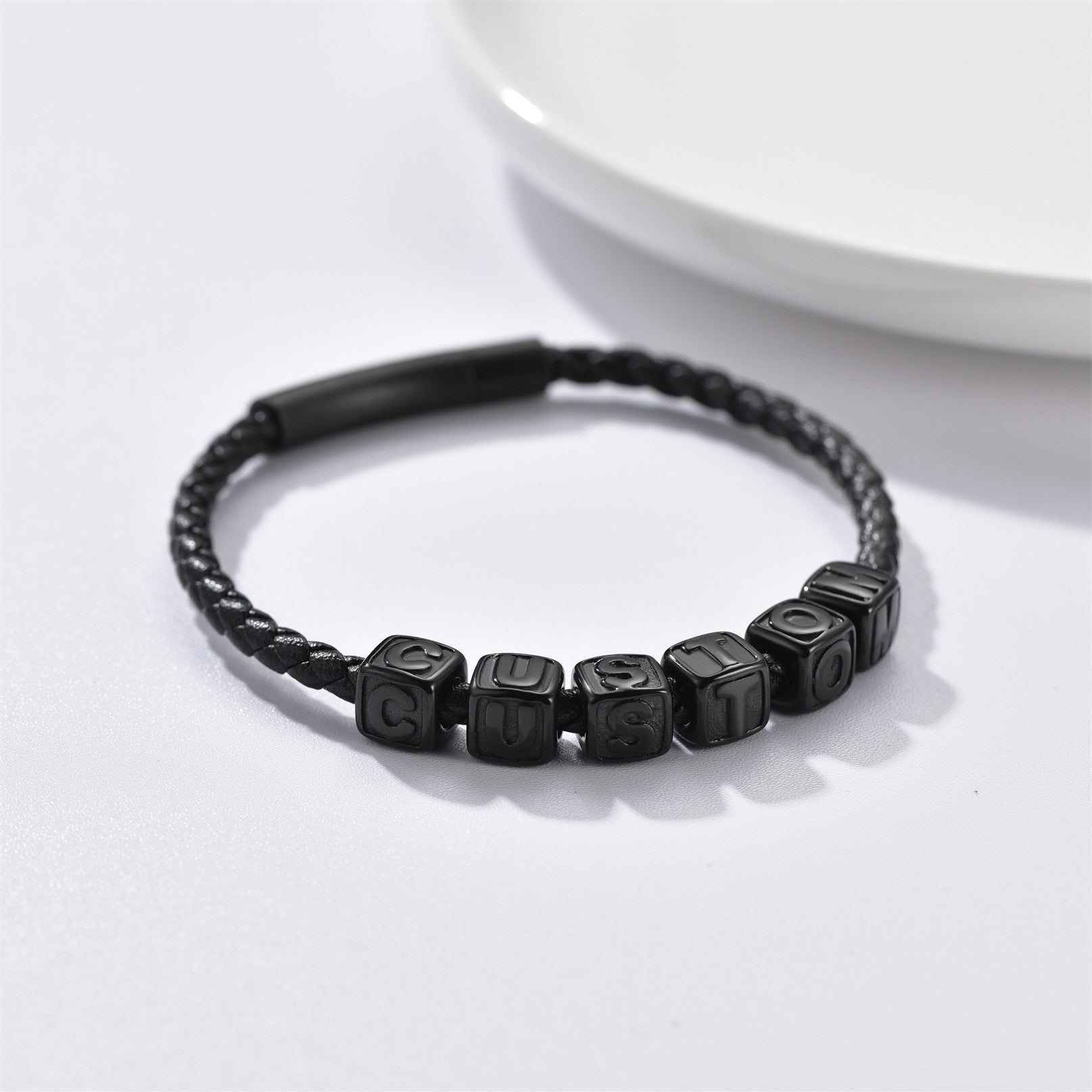 Personalized Initial Beaded Braided Leather Rope Bracelet for