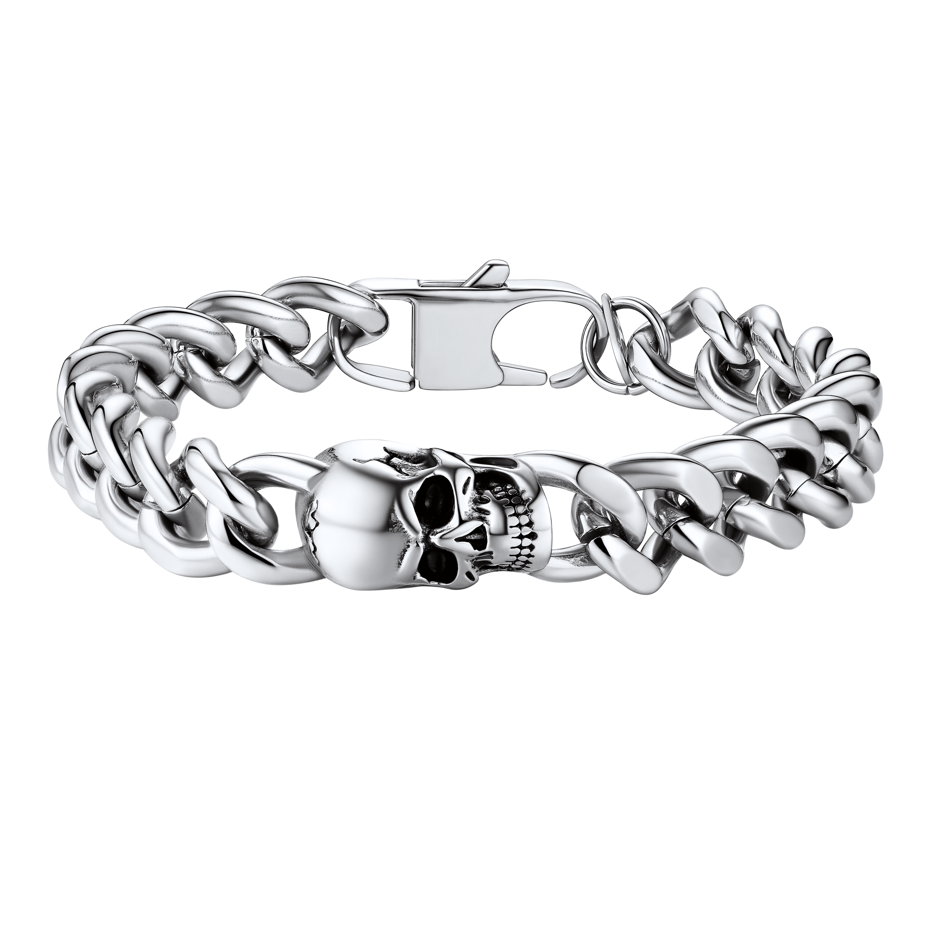 Gothic Heavy Cuban Chain Skull Bracelet for in Stainless Steel