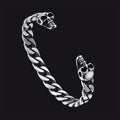 Hallween Gothic Skull Skeleton Head Cuban Chain Bracelet Cuff for