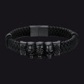 Gothic 3 Skull Braided Leather Bracelet Gift for Father Son Grandson
