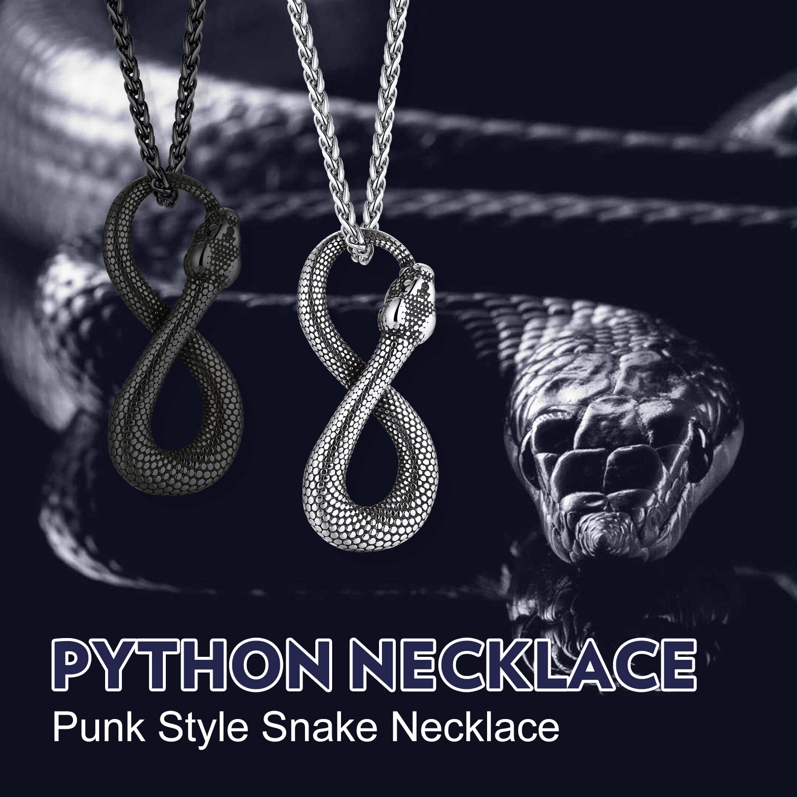 Punk Eight Pythons Infinity Snake Necklace for