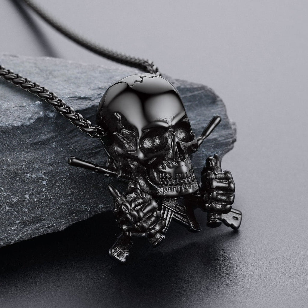Gothic Soldier Skull Pendant Necklace for