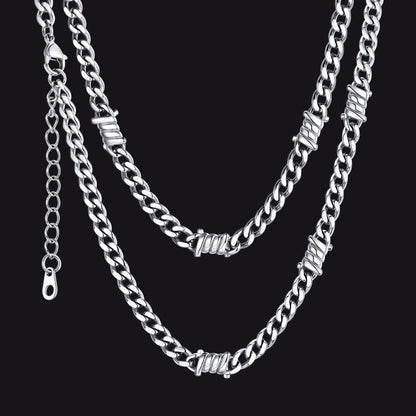 Barbed Wire Cuban Link Chain Choker Necklace for
