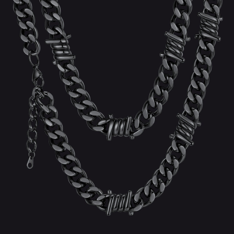 Barbed Wire Cuban Link Chain Choker Necklace for