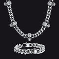 Gothic Skull Cuban Link Choker Chain & Bracelet Jewelry Set for
