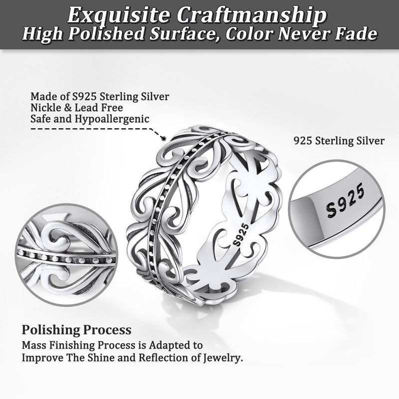 Sterling Silver Celtic Knot Filigree Vine Leaf Ring for