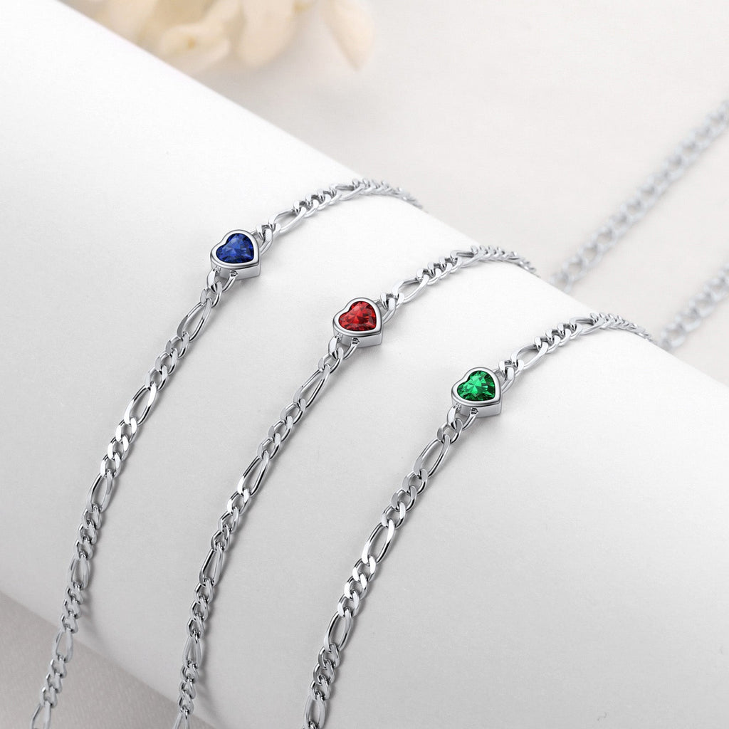 Personalized Sterling Silver Birthstone Dainty Heart Anklet for