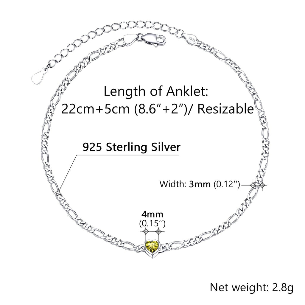 Personalized Sterling Silver Birthstone Dainty Heart Anklet for