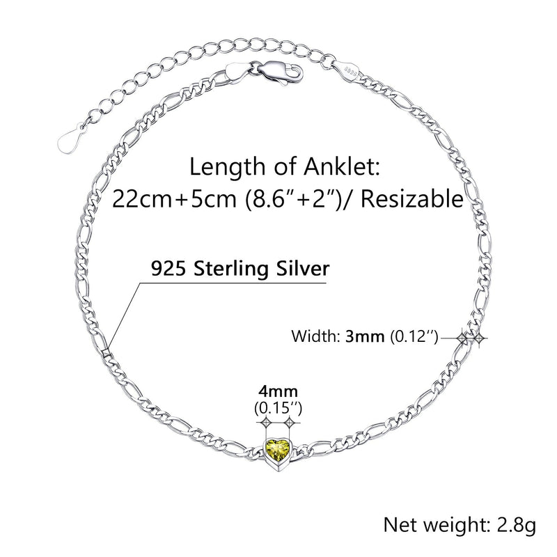 Personalized Sterling Silver Birthstone Dainty Heart Anklet for