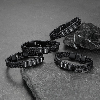 Customized Braided Leather Bracelet With Name Beads for