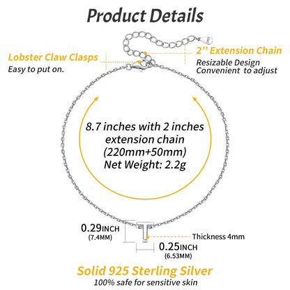 Sterling Silver Initial Cable Chain Ankle Bracelet for