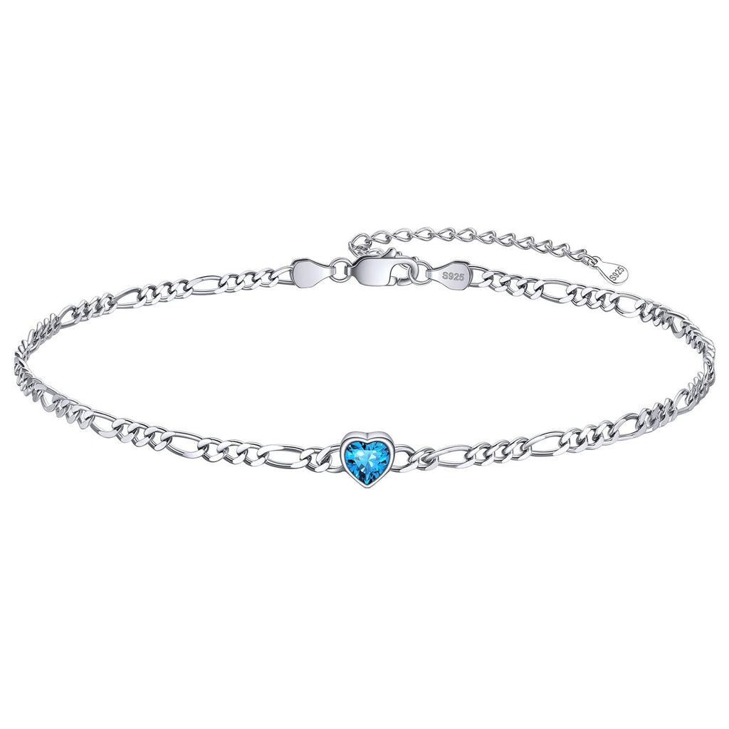 Personalized Sterling Silver Birthstone Dainty Heart Anklet for