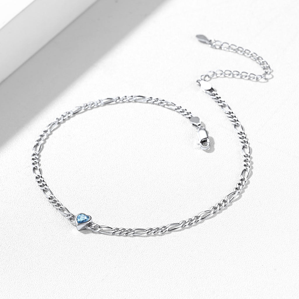 Personalized Sterling Silver Birthstone Dainty Heart Anklet for