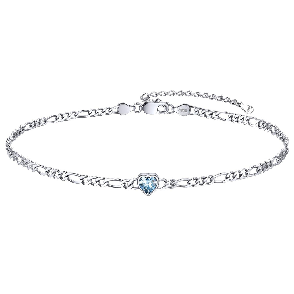 Personalized Sterling Silver Birthstone Dainty Heart Anklet for