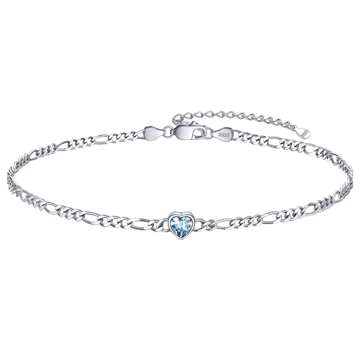 Personalized Sterling Silver Birthstone Dainty Heart Anklet for