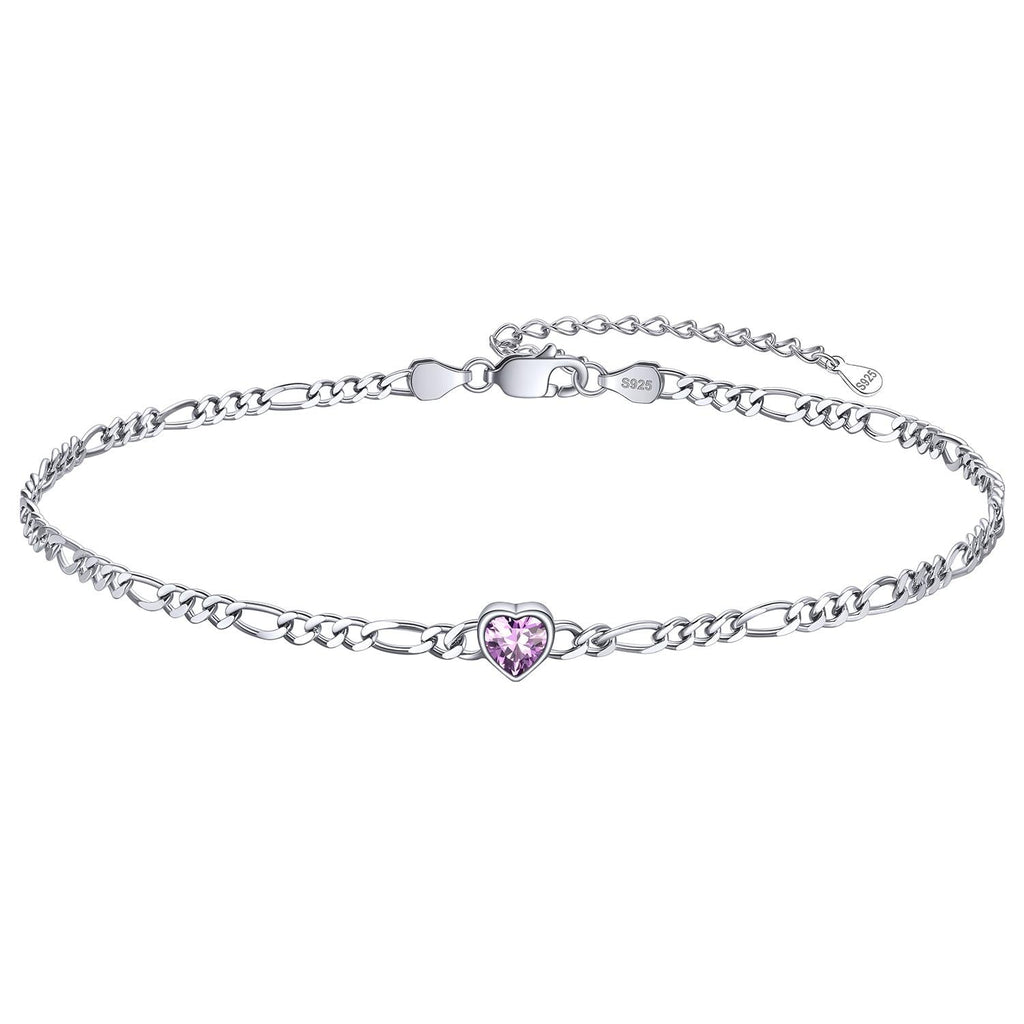 Personalized Sterling Silver Birthstone Dainty Heart Anklet for