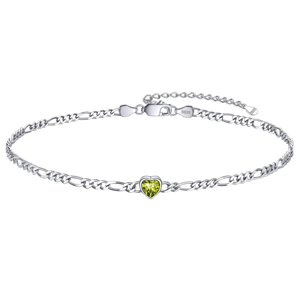 Personalized Sterling Silver Birthstone Dainty Heart Anklet for